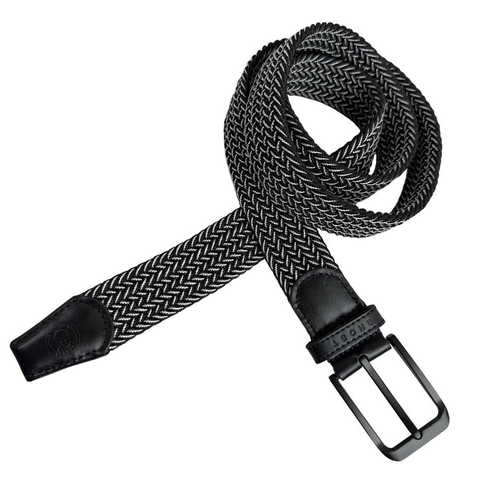 Ghost Golf Belt Mens OS Black White Woven Elastic Chevron Pattern Matte Buckle *